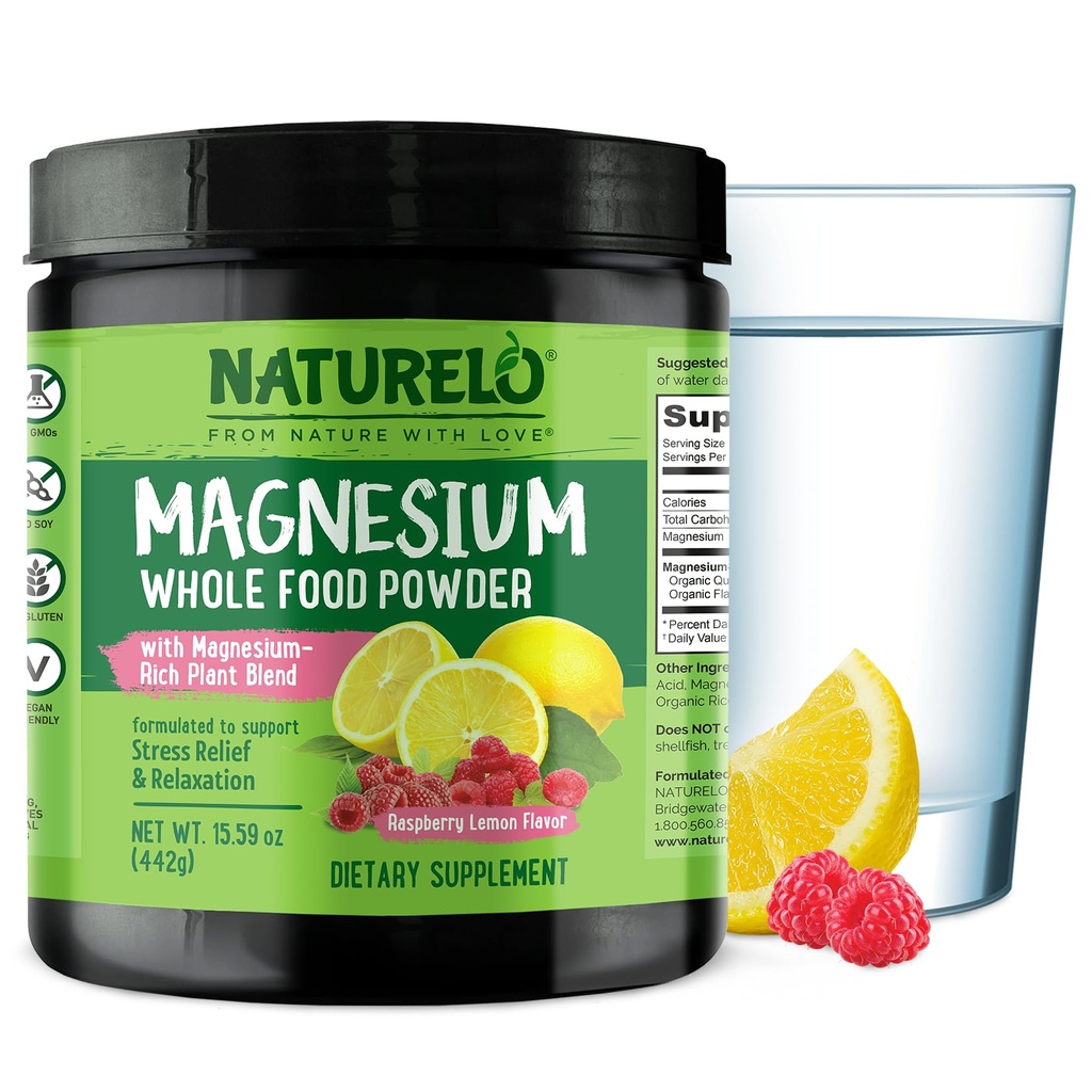 NATURELO 磁性粉末 -- -- 配有昆诺阿、Cauliflower、 & Flaxseed 抗压药、Raspberry Lemon 85 成品,15oz