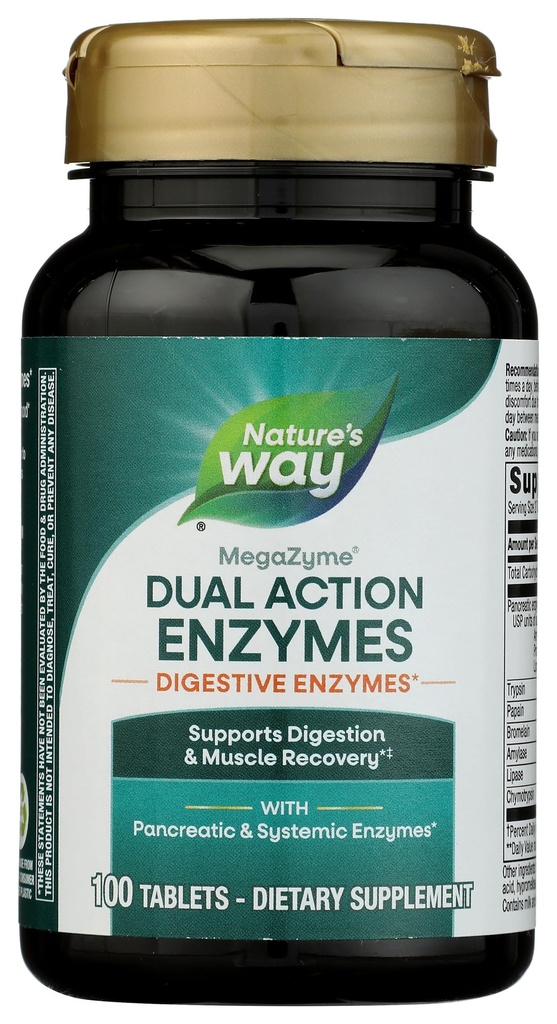 自然之道 Mega-Zyme, Pancreatic & Systemic Enzymes *,因过度锻炼和锻炼而偶发的肌肉酸痛,* 消化支持*,100张平板电脑(包装 May Vary)