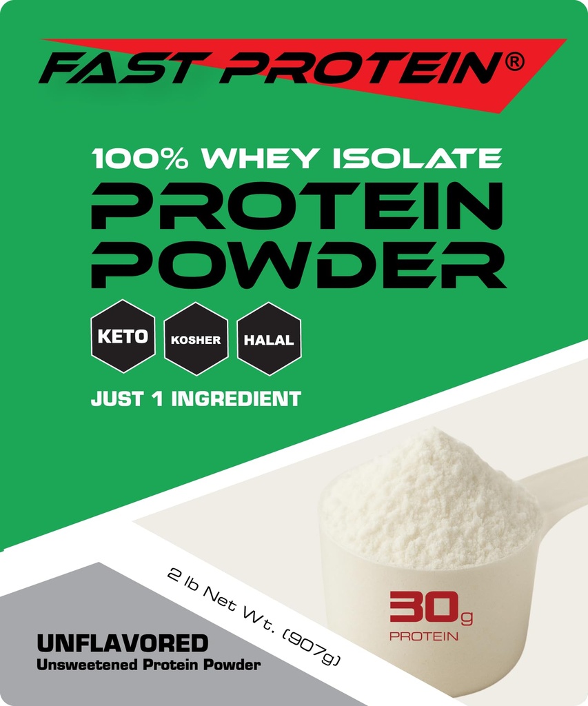 Whey Isolate 蛋白质粉末无味 - 30g 蛋白质粉末 - Kosher, Halal, Keto, Clean Label, 快蛋白 - 2LB 30 services