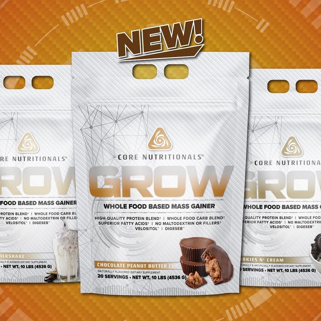 核心营养 生长 质量 增益 + 全食 碳化物 + 蛋白质 混合 → Maltodextin Free → 880 Calories, 50g 蛋白质 → 10 磅(焦油花生酱杯)