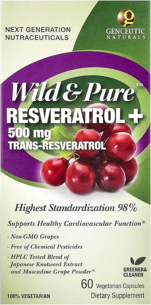 (原始内容存档于2019-03-21) (英语). Genceutic Naturals Wild & Prure Resveratrol Vegetarian Capsules, 60 – Countal – 促进心脏健康 – 反老龄 – 总体健康 –