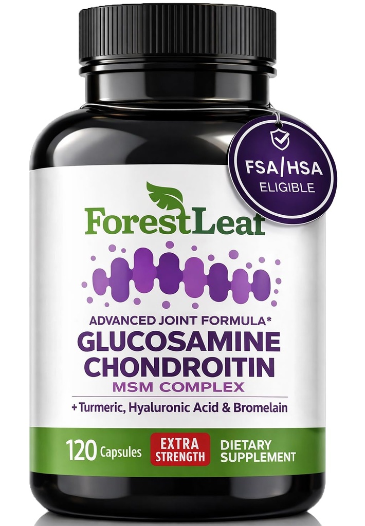 Glucosamine Chondroitin MSM 复合物补充剂 -- -- 三强1200mg 混合支持补充剂 -- -- 用于肌肉弹性的Turmeric、Hyaluronic Acid和Bromelain -- -- 120盖