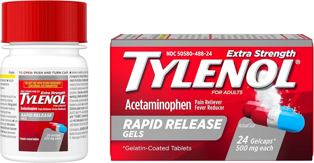 Tylenool Extra Power Acetaminophen 快速释放 Gels, Pain Reliver & Fever 减压器, 24 cm