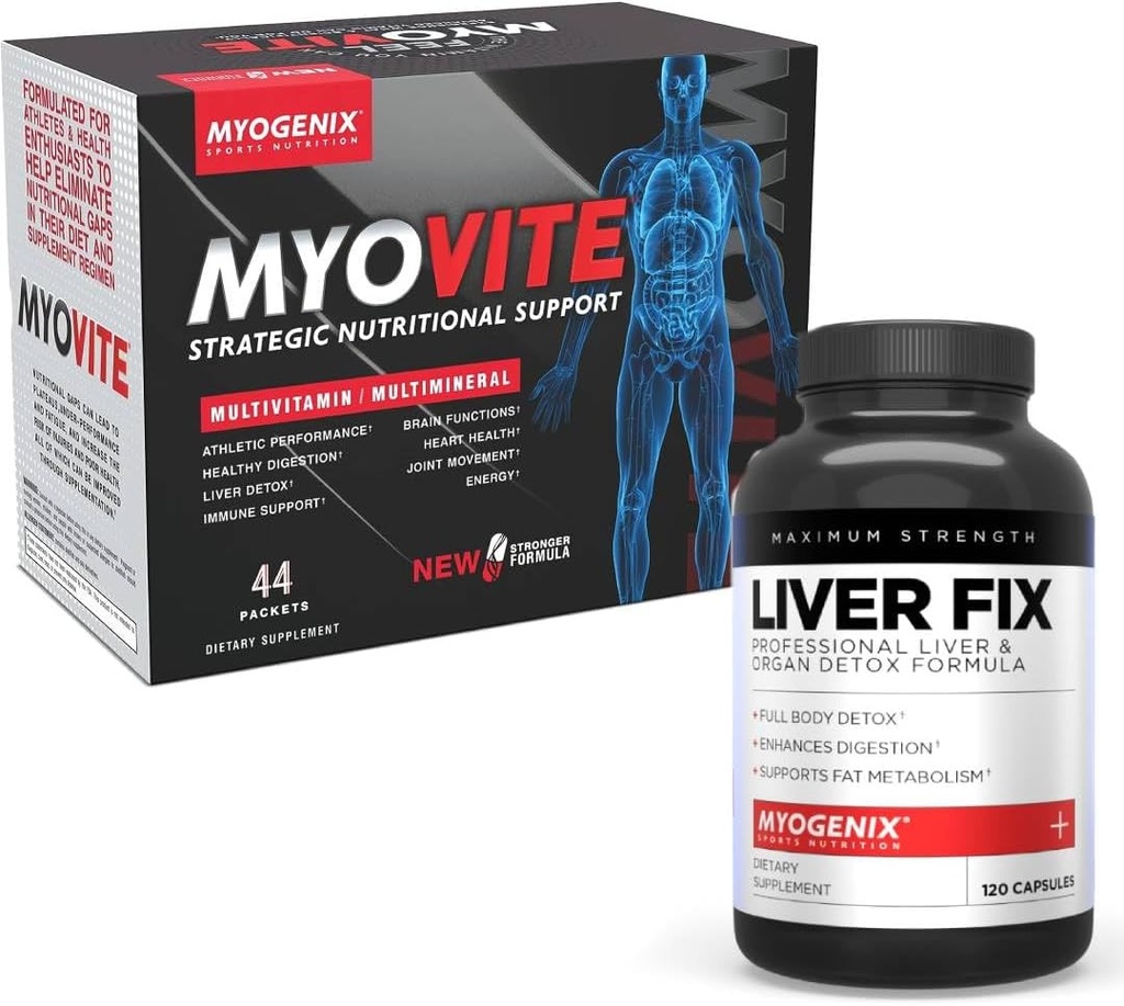 Myogenix Myovite Multivitamin & Liver Support Bandle – 高级日常营养和器官支持 – 促进能源、戒毒和整体健康