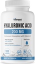 Hyaluronic酸补充物200mg - 120 Capsules,配有维生素C 100mg,联合和皮肤健康,非GMO发酵,无胶质,第三方测试,生物可用公式