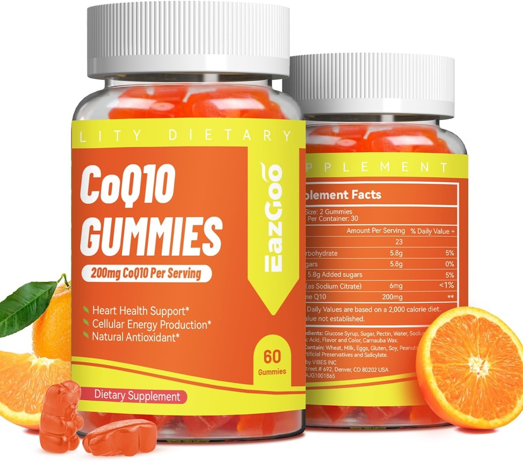 CoQ10 Gummys 200mg, Vegan 能源生产补编,Non-GMO, Gluten Free (120 Gummys)