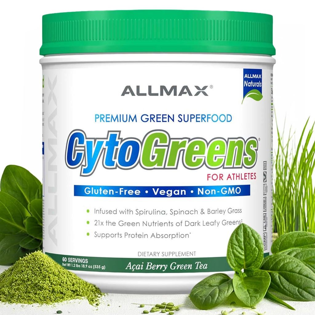AllMAX 营养 - Cytogreens Super Greens 粉末,注入螺旋藻,菠菜和大麦草,支持Immune和消化健康,Gluten Free & Vegan, 60 services (Acai Berry Green Tea)