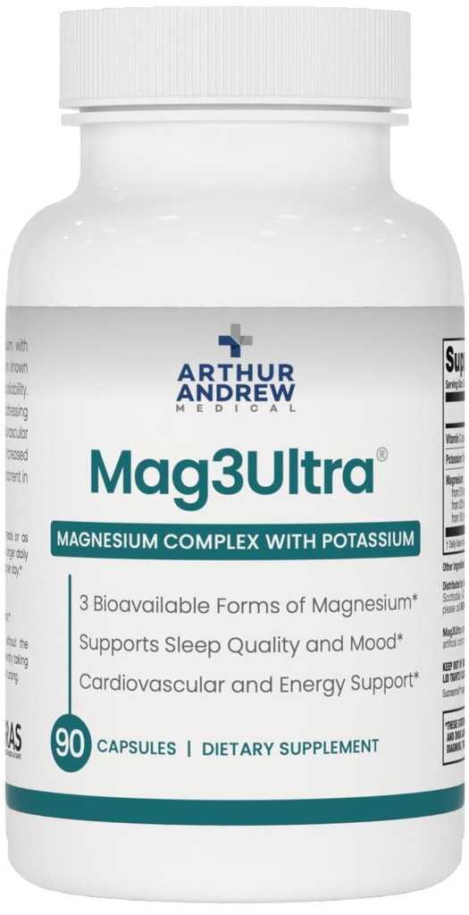 Arthur Andrew Medical, Mag3Ultra 三聚镁补充剂, Sucrosomial, Bisglycnit, 陶拉特换肌肉, 压力, Mood, Nerve, Bone & Heart Support, 90 Capsules