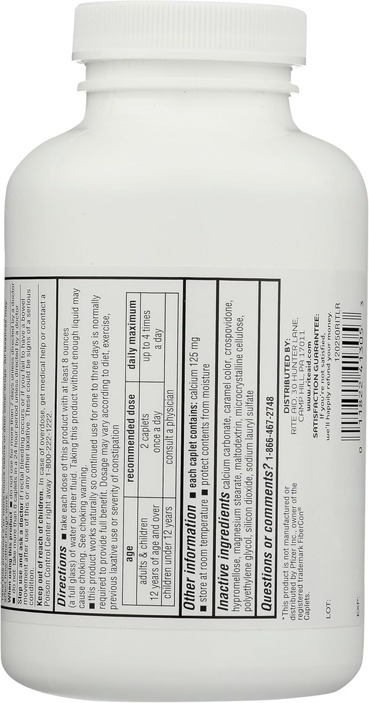 Rite Aid Fiber治疗卡片, Polycarbophil Calcium 625mg - 250 计数, 辅助药, 成人纤维药