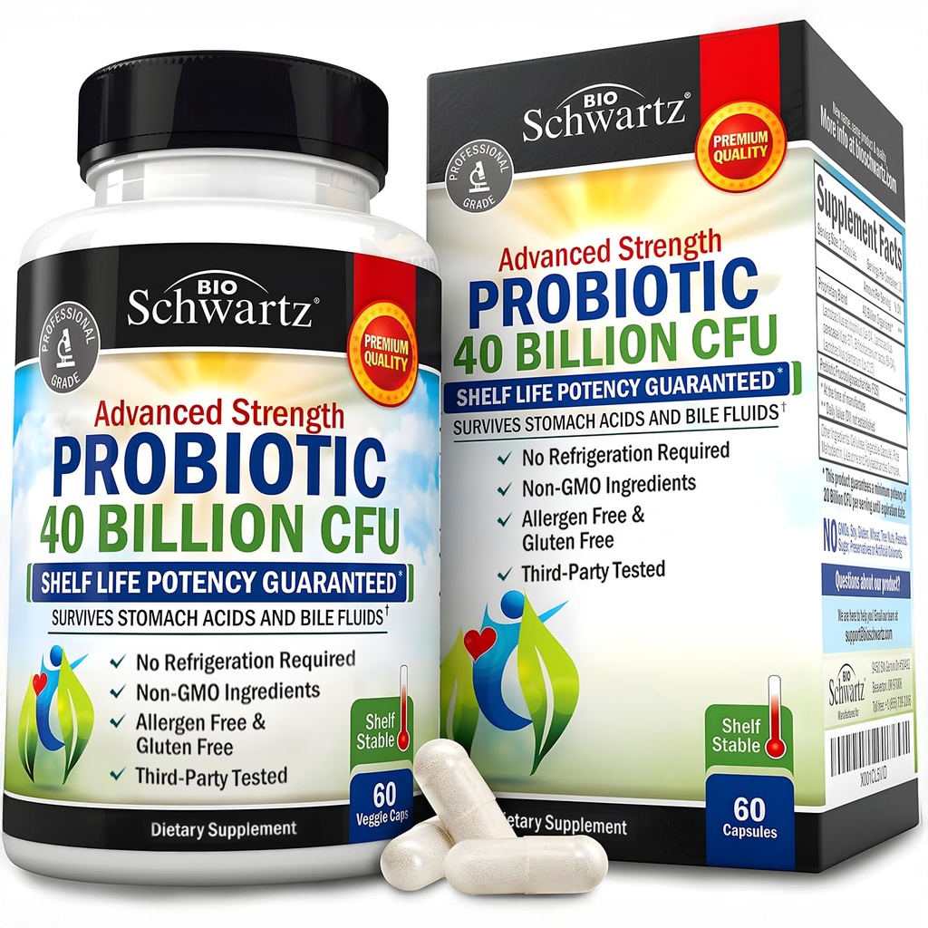 BioSchwartz Daily Probiotic Natureal Supplements - 40亿 CMU 古特健康 - 男子和妇女的Probiotics - Astragalus & Lactobacillus 的消化性健康 - 大陆架稳定 - 60个计数