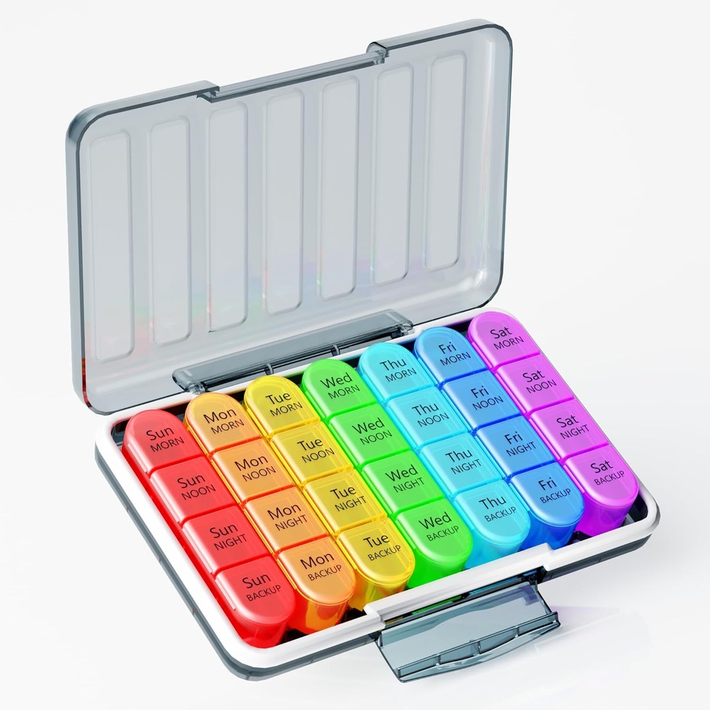 Zoksi Moisture-Proof Weekly Pill Organization 4 Times aday, 7 Day Pill Box 4X aday, 28个手提比较的一周旅行药箱, 维生素药品容器, 补充品或药品