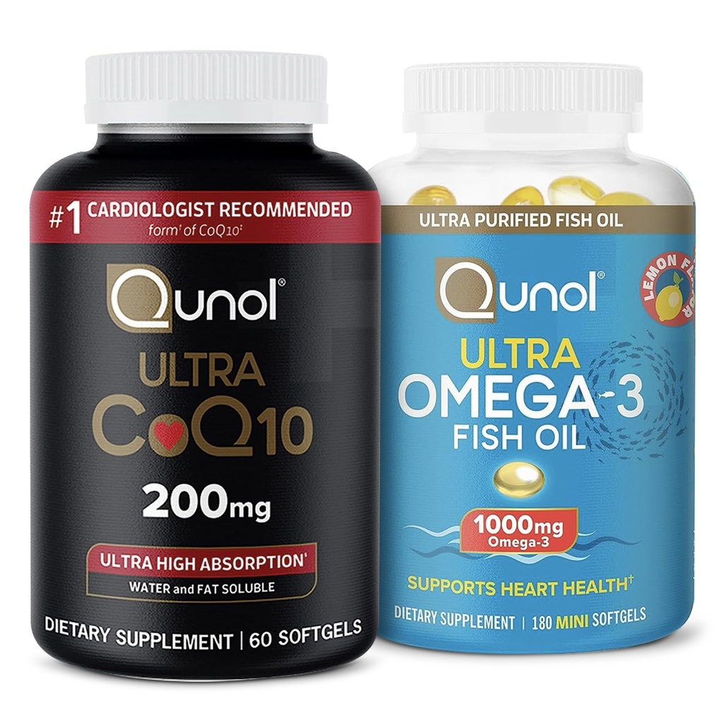 Qunol CoQ10 100mg软胶,3X更好的吸收,4个月供应,120Counter +鱼油 Omega 3小型软胶,1000mg Omega 3 EPA + DHA,3个月供应,180个计算
