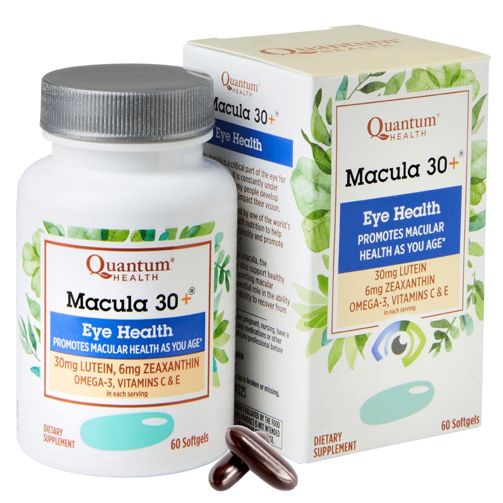 量子健康 Macula 30+ 眼科护理补充剂 与Lutein Zeaxanthin Omega-3 维生素 C & E 女性和男性的日常营养 - 60 软胶