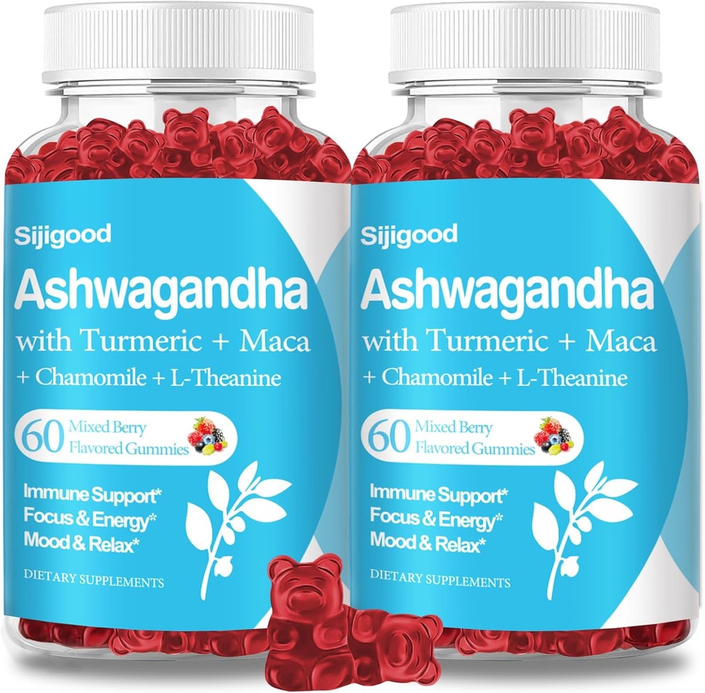 2 Pack Ashwagandha Gummys with L-theanine, Ashwa Root Supplement Gummy for Women Men, 120 混合贝里火焰古米
