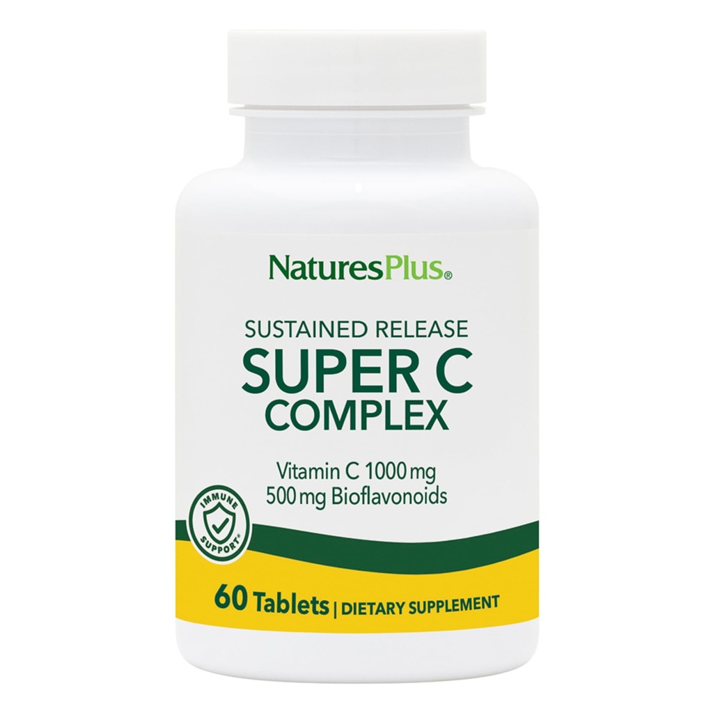 NaturesPlus Super C Complex, 持久释放 - 60 片 - 1000 mg 维生素 C + 500 mg Bioflavoids - 蔬菜, Gluten Free - 60 services