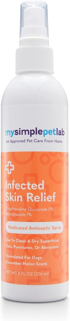 MySimplePetLab Ketoconazole & Chlorhexidine 狗喷洒,热点处理, 解放切除和Abrasions, cleans, Dries Skin Quickly, 配有 Aloe, 维生素E, 皮肤救济刺激喷洒给狗