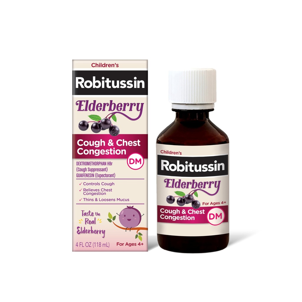 Robitussin 老年莓 cough + 胸腔摄入 DM 儿童咳嗽药物、胸腔摄入救济和咳嗽糖浆 - 4 Fl Oz