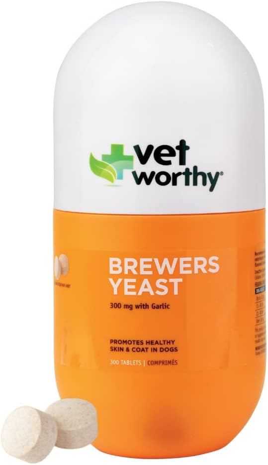 Vet Worthy Brewer's Chewables for Dogs - 支持健康皮肤和大衣的狗日用品 - 配有锌,铁,维生素B Complex的酿酒者日用品 - 大蒜烧焦,300块