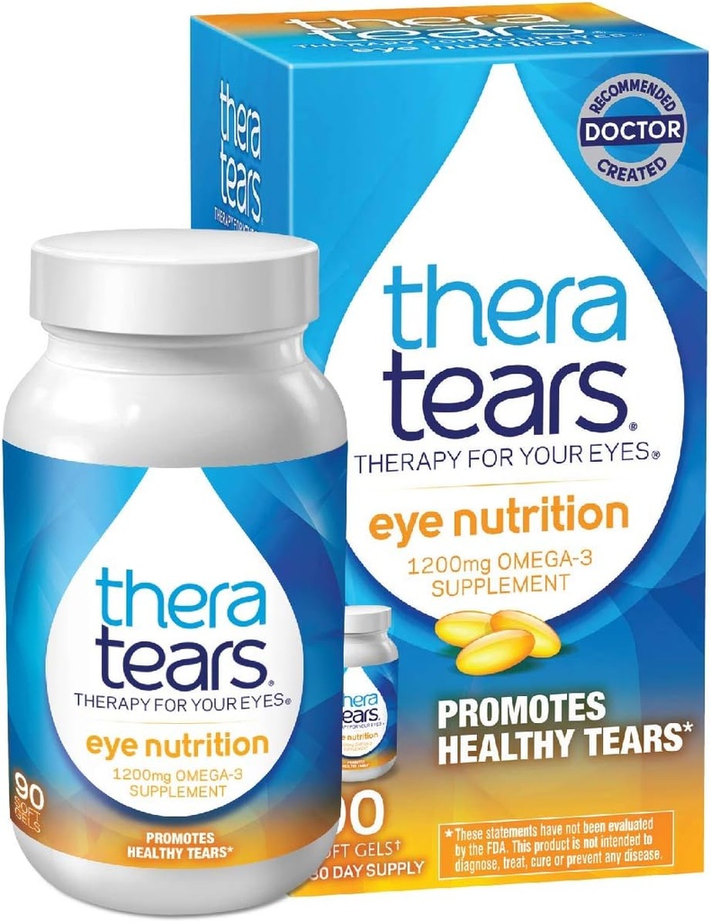 TheraTears 1200mg Omega 3 眼营养补充品,有机法拉士种子Triglyceride 鱼油和维生素E,90 Counter