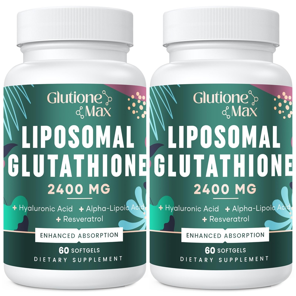 8-in-1 Liposomal Glutathione 2400 MG,高吸收抗氧化剂配方 — 含Hyaluronic酸,Alpha-Lipoic酸,Resveratrol — 皮肤,肝脏解毒和免疫系统,120软胶