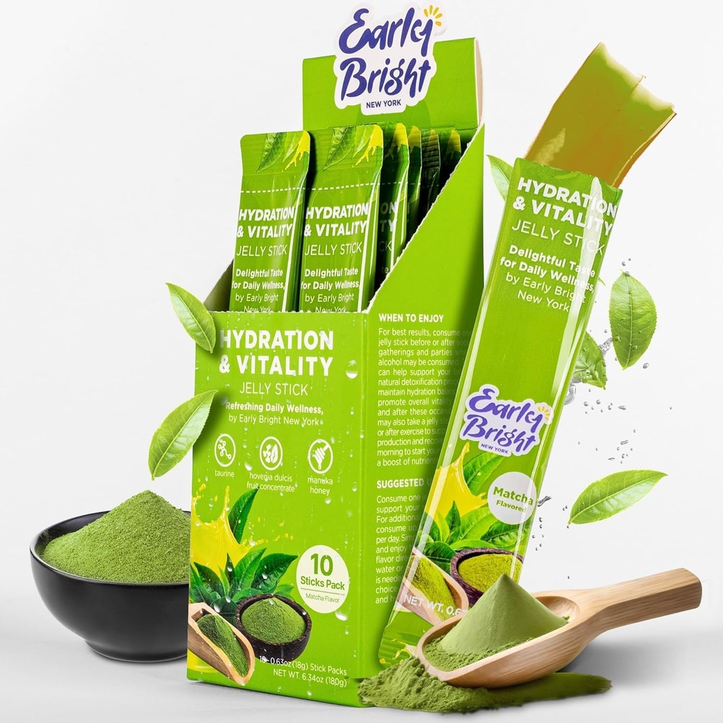 Jelly Sticks - Matcha-Flavored for Better Morning after Drine, Liver Supports & Virtuality with Taurine & DHM, Feel refreshed and Energized, 18gX10ea) 冰棒 - 喝完酒后喜闻乐见的"美好早安"(Matcha-Flavored for Better Morning),与陶林 & DHM, Feel Referted and Energized, 18gX10ea (英语)