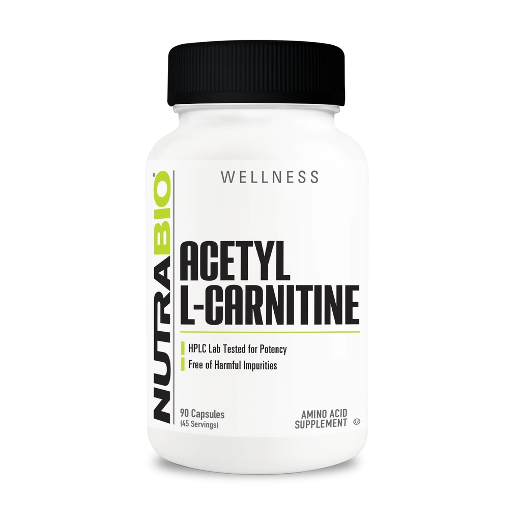 NutraBio Acetyl L-Carnitine(ALCAR)补编,500mg -- -- 支持自然能源生产、代谢管理和整体健康,90卡普尔