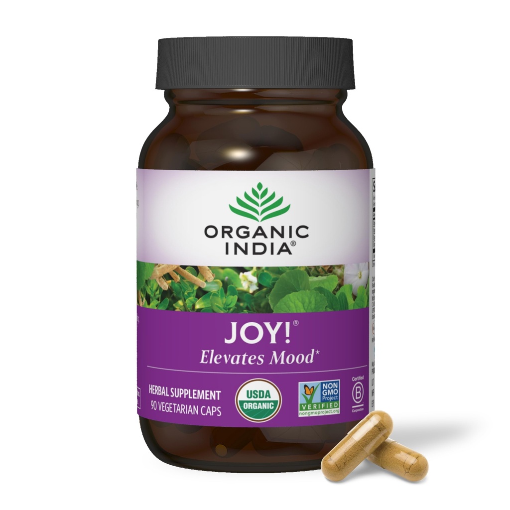 ORGANIC INDIA JOY 草药补充剂 - 免疫支持,促进记忆和集中,维冈,无胶囊,科舍尔,USDA认证有机体,非GMO,平静 - 90 Capsules