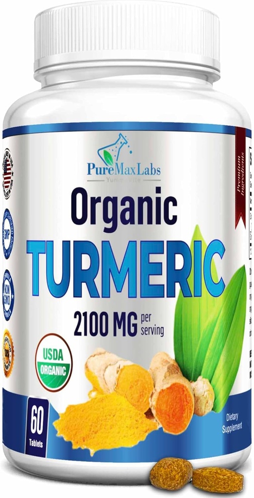 有机Turmeric - 2100mg USDA 有机Turmeric Curcumin with Black Pepper, Vegan - 60 片