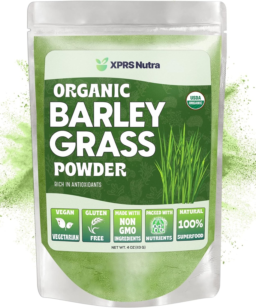 XPRS 努特拉有机大麦草粉 - 4 Ounce Premium Barley Powder Rich in Antioxidants, 氨基酸和蛋白质 - 大麦绿色超食品豁免