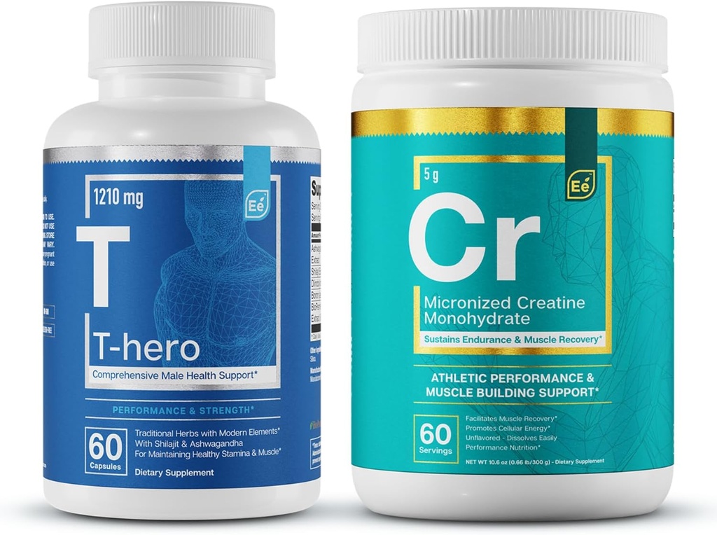 T-Hero + 微量化克里塔酸单水合物 + 男性健康补充剂 - 肌肉支持和T-健康