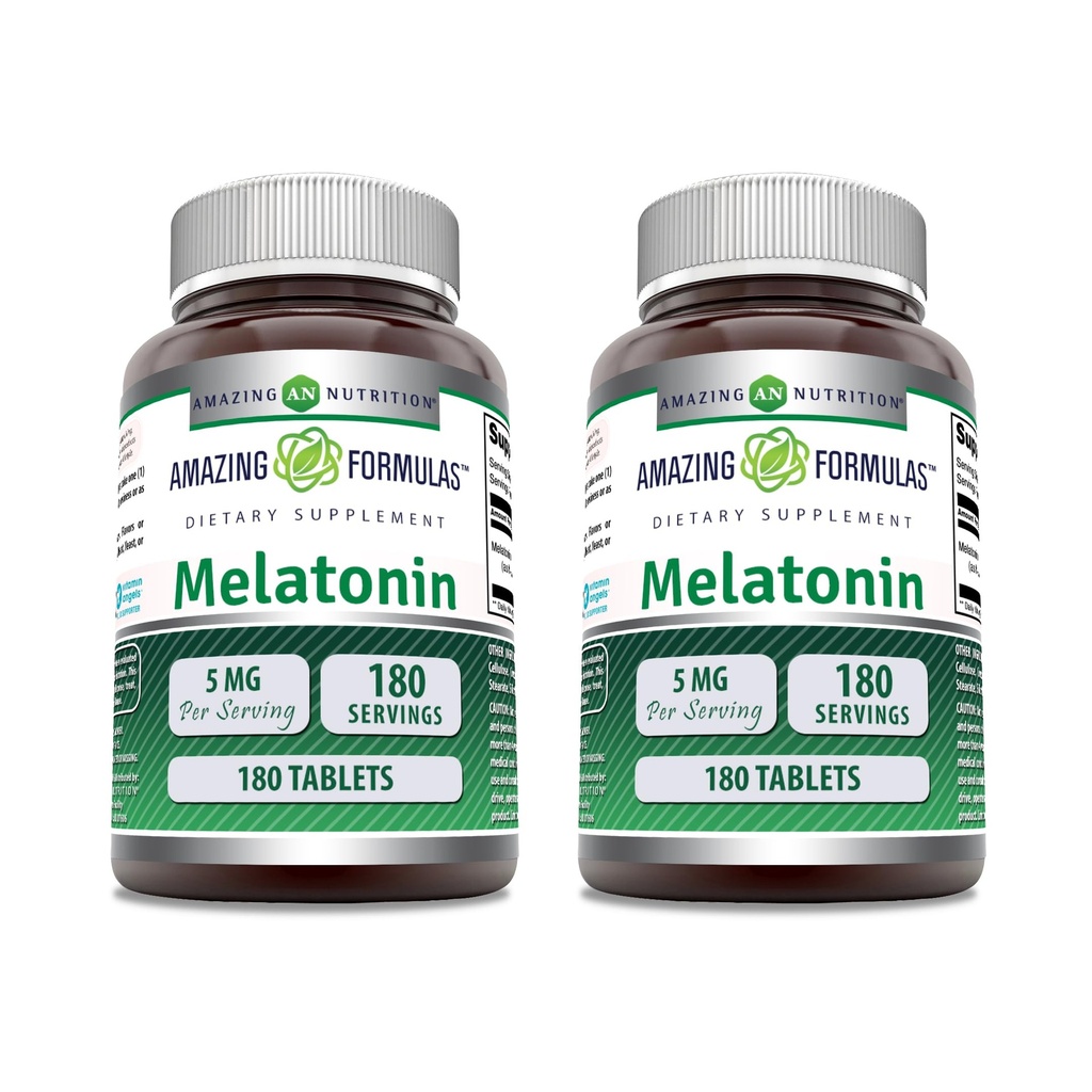 Melatonin的神奇配方 – 5 Mg Pervice – 180 plats – Non-GMO – Gluten Free – 在美国制造 – 包装 2