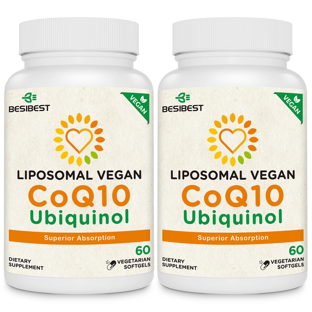 Besibest 1000mg Liposomal CoQ10 Ubiquinol, 120 Vegan Softgels, 高吸收Ubiquinol CoQ10 补充, 主动抗氧化剂形式 Coenzyme Q10 用于心脏功能和能量生产