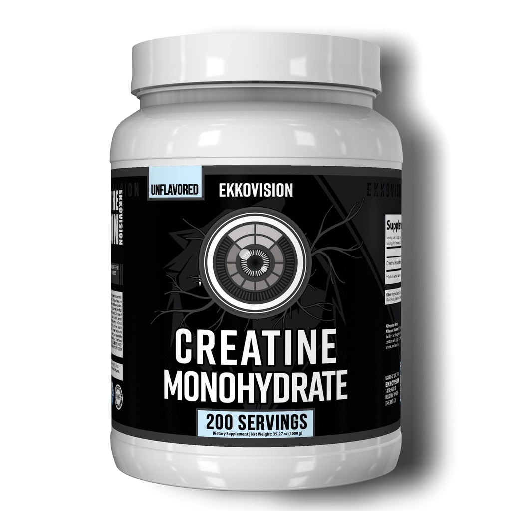 Ekkovision Creatine 单水合物粉末、微缩、无味、男女工作前和工作后补充、能源支持、易混合的摇摆、滑动和饮料、200种服务