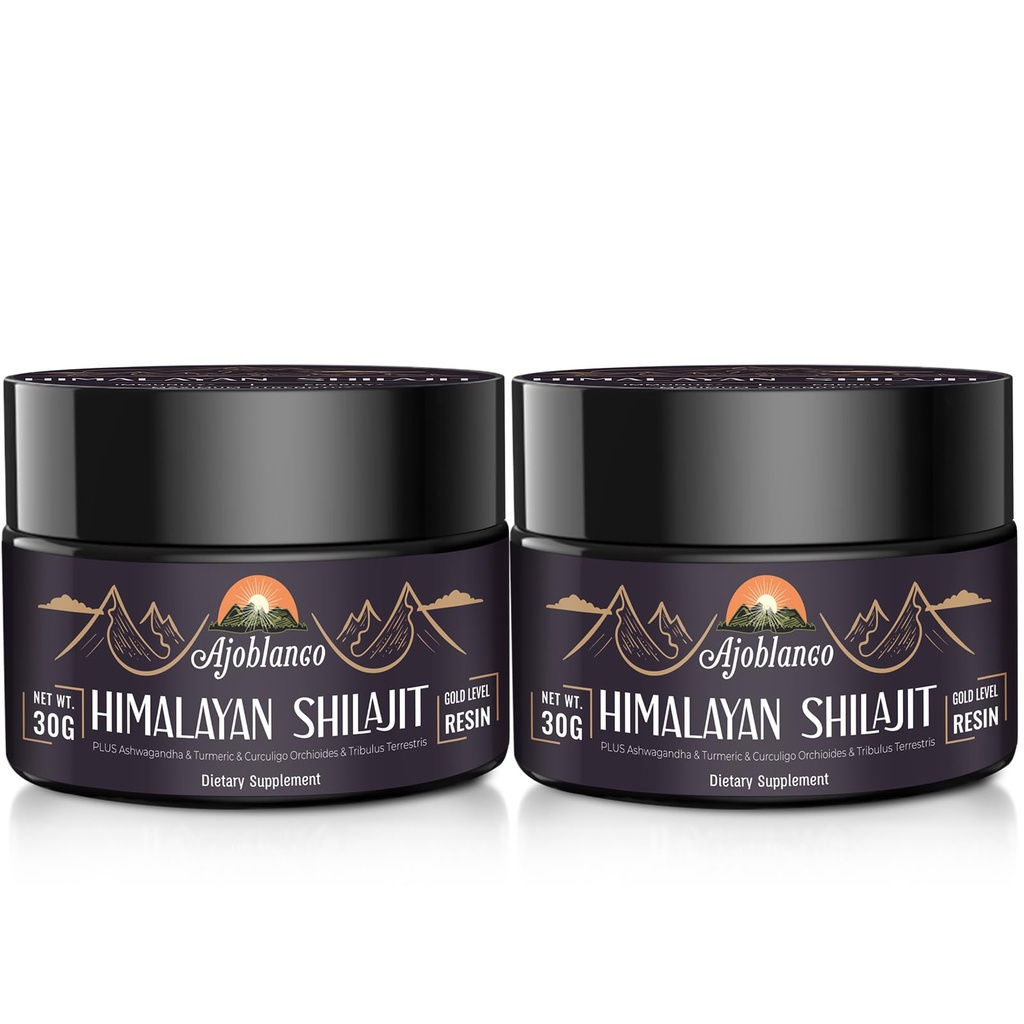 Ajoblanco 600mg 天然喜马拉雅有机物 Shilajit Resin - 喜马拉雅黄金 Shilajit Resin 与高能源、强度和豁免的有机Ayurvedic Blend,包2