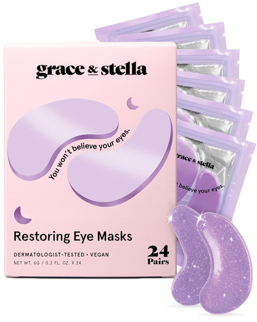 Grace & Stella Retinol Under Eyes Patches for Puffy Eyes and Dark Circles - 恢复Gel Under Eyes Masks with Hyaluronic Acid - Veganclety-Free Skincare, 生日礼物给女性 (Purple, 24 Pairs) (Purple, 24 Pairs) (中文(简体) ).