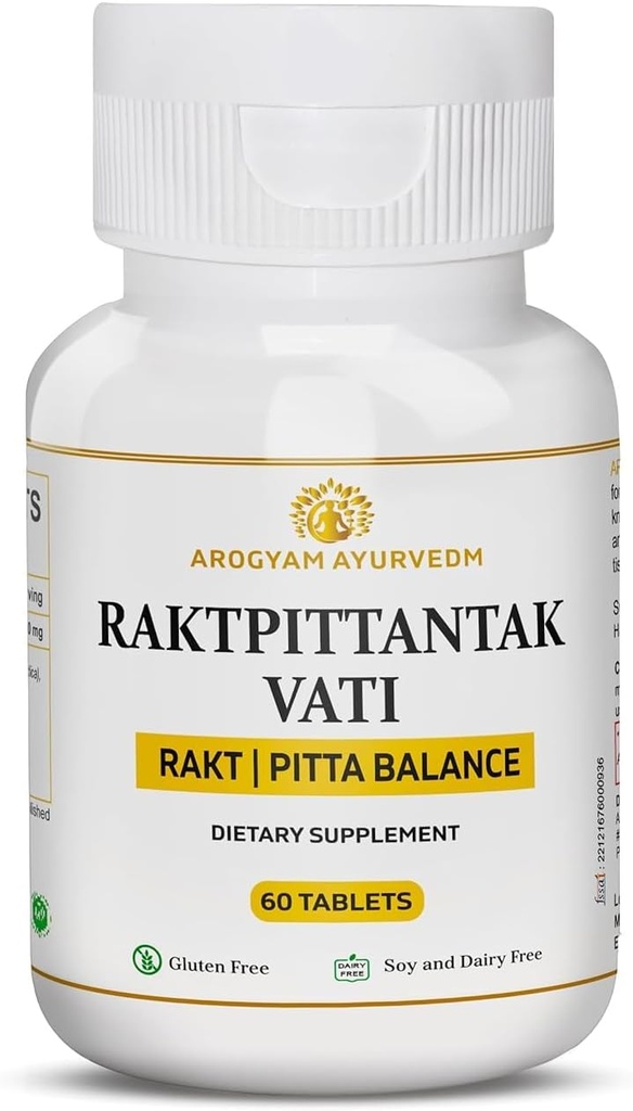 Pushp医生的AROGYAM AYURVEDM RAKATPITTANTAK VATI 用于Pitta 平衡器,血液净化器-60块平板