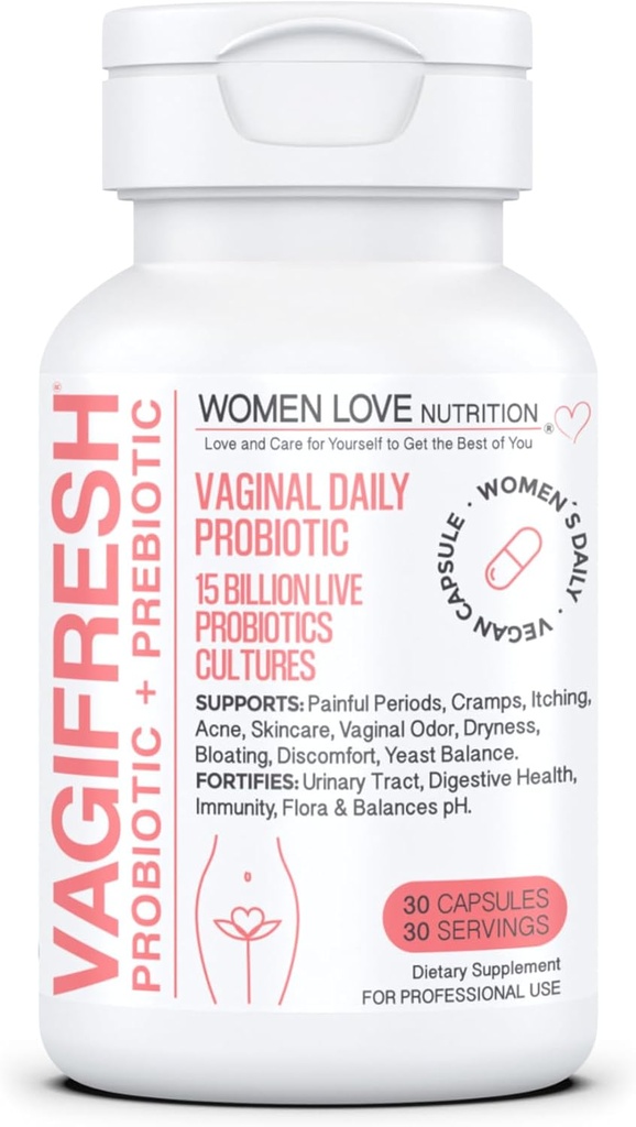 VAGIFRESH 阴道增生药,pH平衡药,预生药和乳腺杆菌. 妇女阴道健康补充——健康阴道食道和弗洛拉,30 Counter.