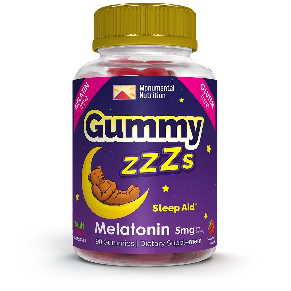 Gummy ZZZs Melatonin - 睡眠Gummys 5 mg - 草莓Flavor - 90 伯爵 - Vegan-Friendly, Gelatin和Gluten Free - Halal和Kosher认证 - 男女夜间Gummys