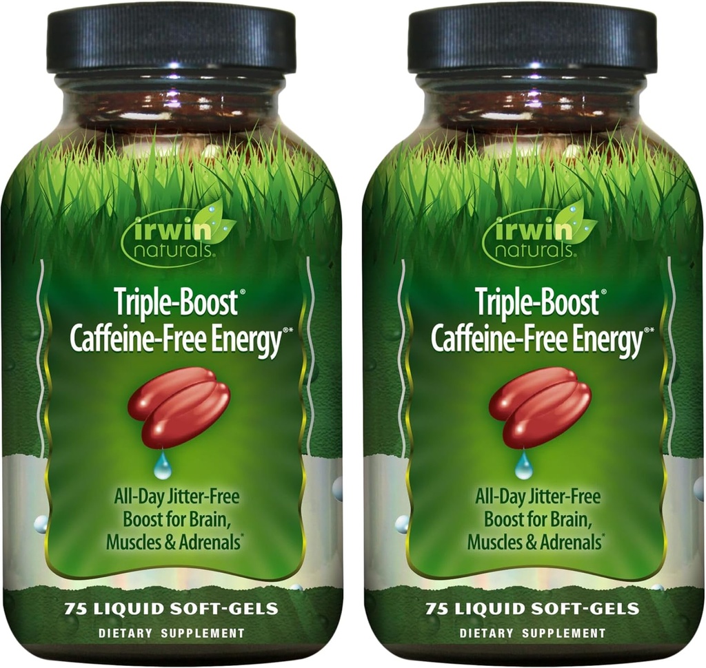 Irwin Naturals Triple-Boost Cafeine-Free Energy – 75 Liquid Soft-Gels – 适应性日能源支持 - 2 Pack
