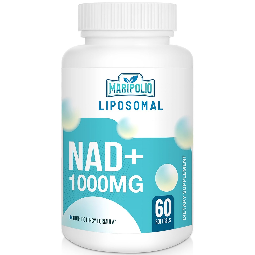 Liposomal NAD+ Supplement 1000 mg → 最高 NAD Pontecy → 最大吸收 → 纯 NAD Supplement → 能源和DNA修复,老化防御,大脑功能 → 60软胶