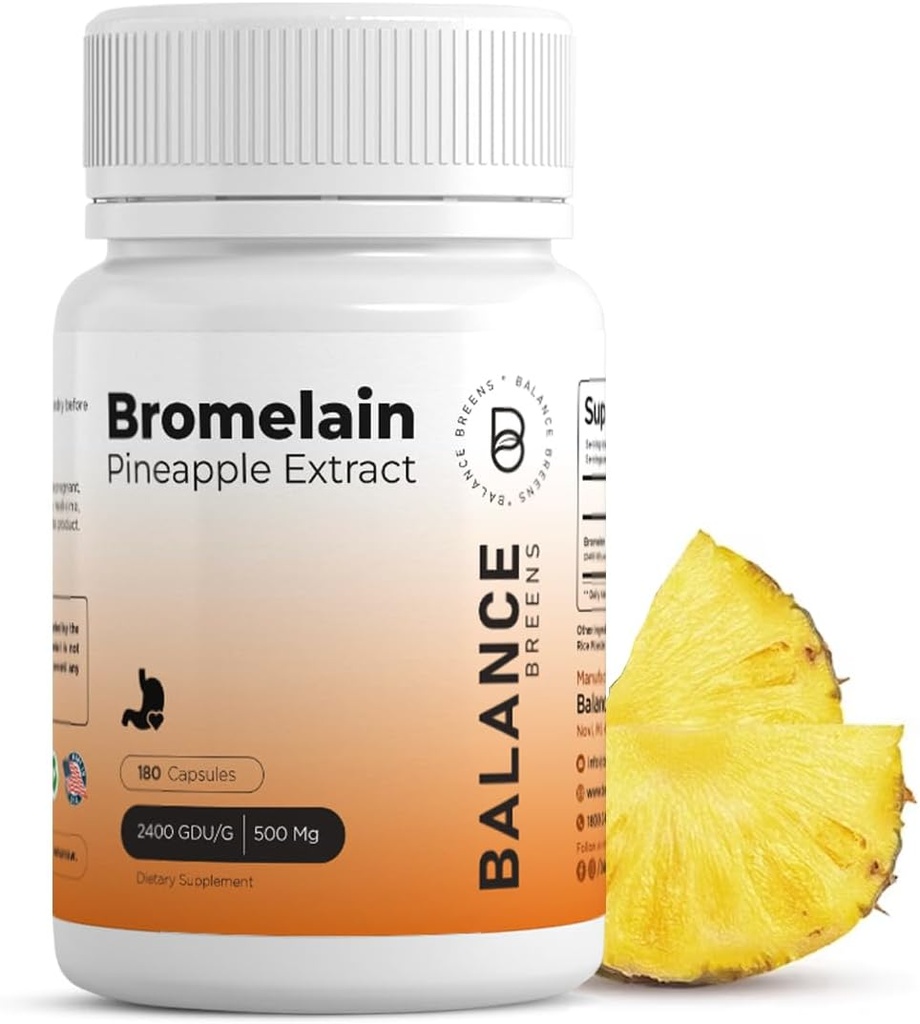 Bromelain 500mg - Pineapple 提取文摘酶 - 支持文摘和联合支持补编 - 由平衡育种公司制作