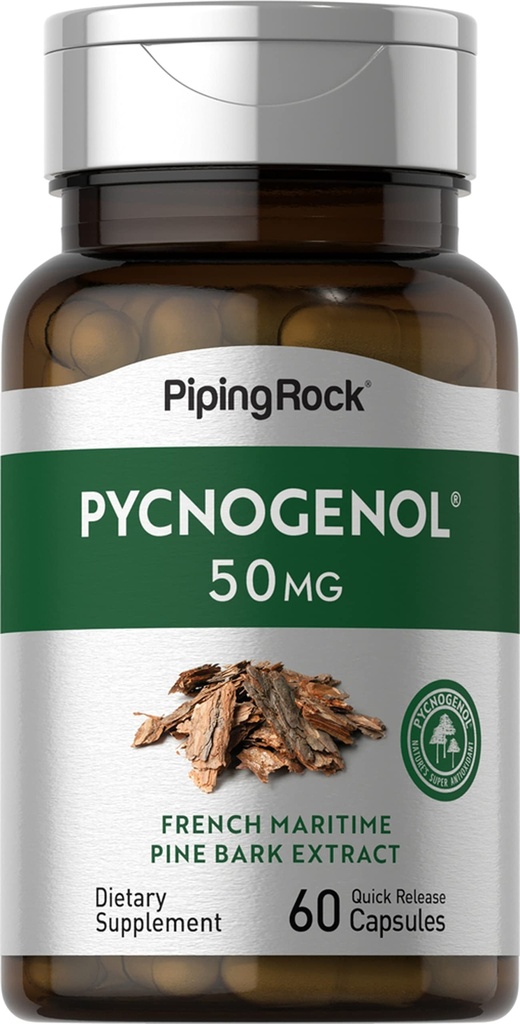 Pipping Rock Pycnogenol Supplement → 50 mg → 60 Capsules → French Marine Pine Bark 提取 → Pinus Pinaster 供男女使用 → Non-GMO, Gluten Free