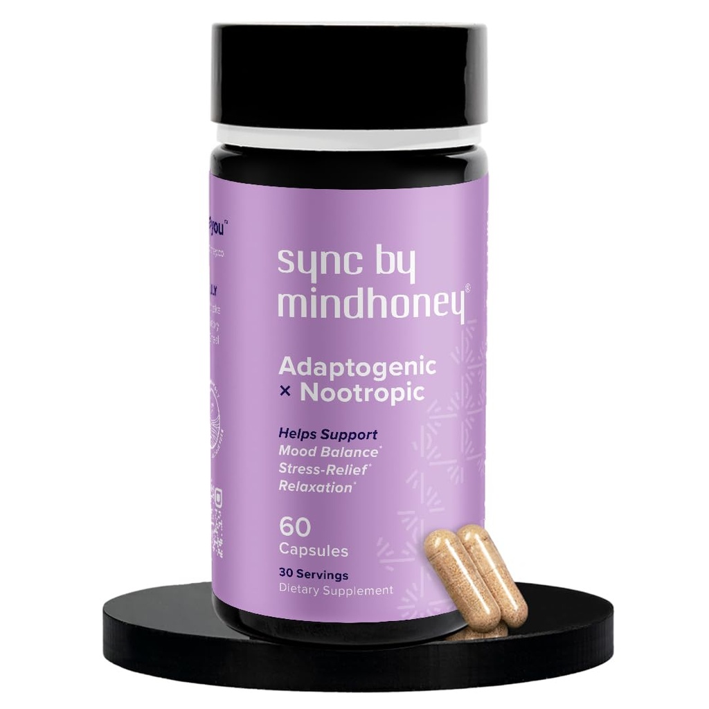 MINDHONEY | SYNC 60 Count, Premium All-in-One Adaptogenic Supplement | Relaxation, Mood Balance, Stress | Magnesium, Ashwagandha, Nootropics, Adaptogens, Minerals & Vitamins