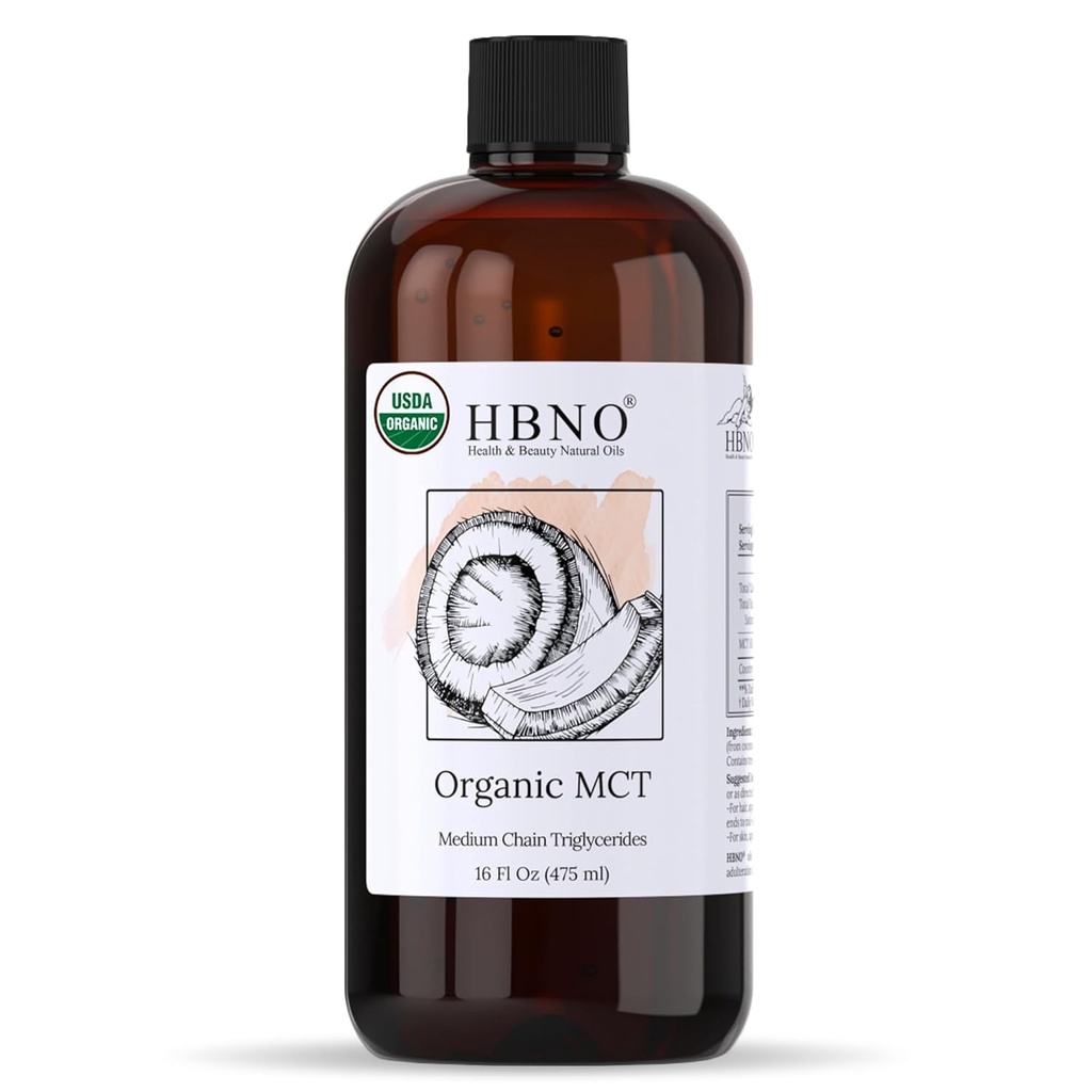 HBNO 有机MCT Oil 16 oz(475ml) 价值大小 - 用于沙拉敷料,唇膏,面部洗涤,露骨,皮肤护理和发型护理产品的理想.