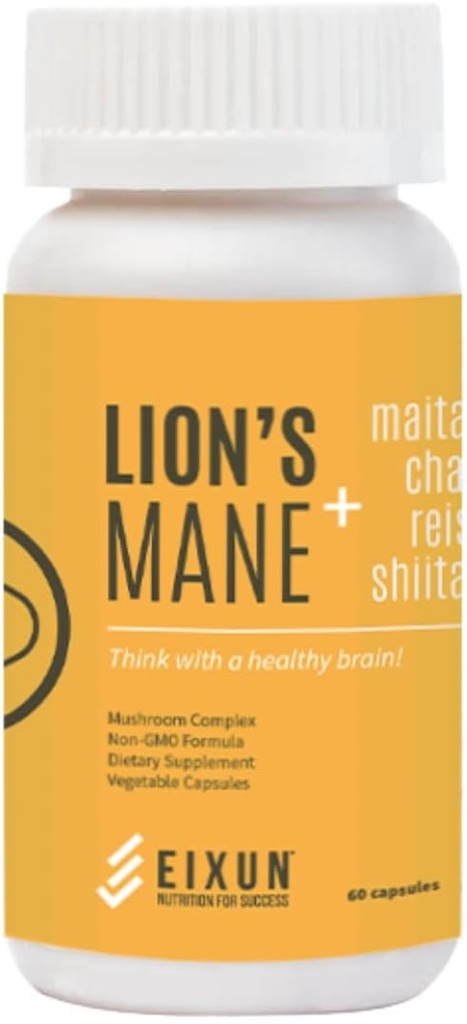 狮子马恩(Lion's Mane),诺特罗皮克(Nootropic),补充大脑,蘑菇综合体,Maitake,Shitake,Focus,自然能源,免疫系统,浓度,心血管健康,减轻压力,60卡普尔.