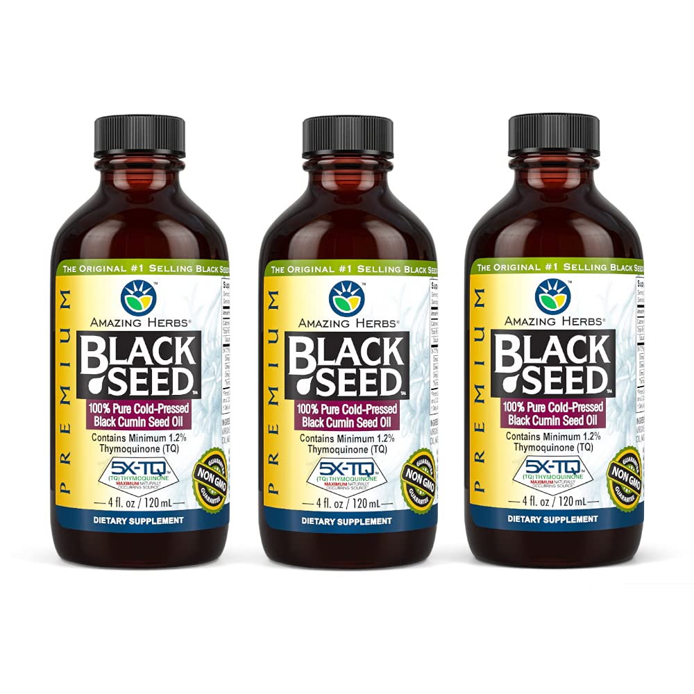 神奇的草药 黑种子油 - Gluten Free, Non GMO, Cold pressed Nigella Sativa Aids in Digestive Health, Immune Support, Brain 函数 - 4 Fl Oz (Pack of 3)