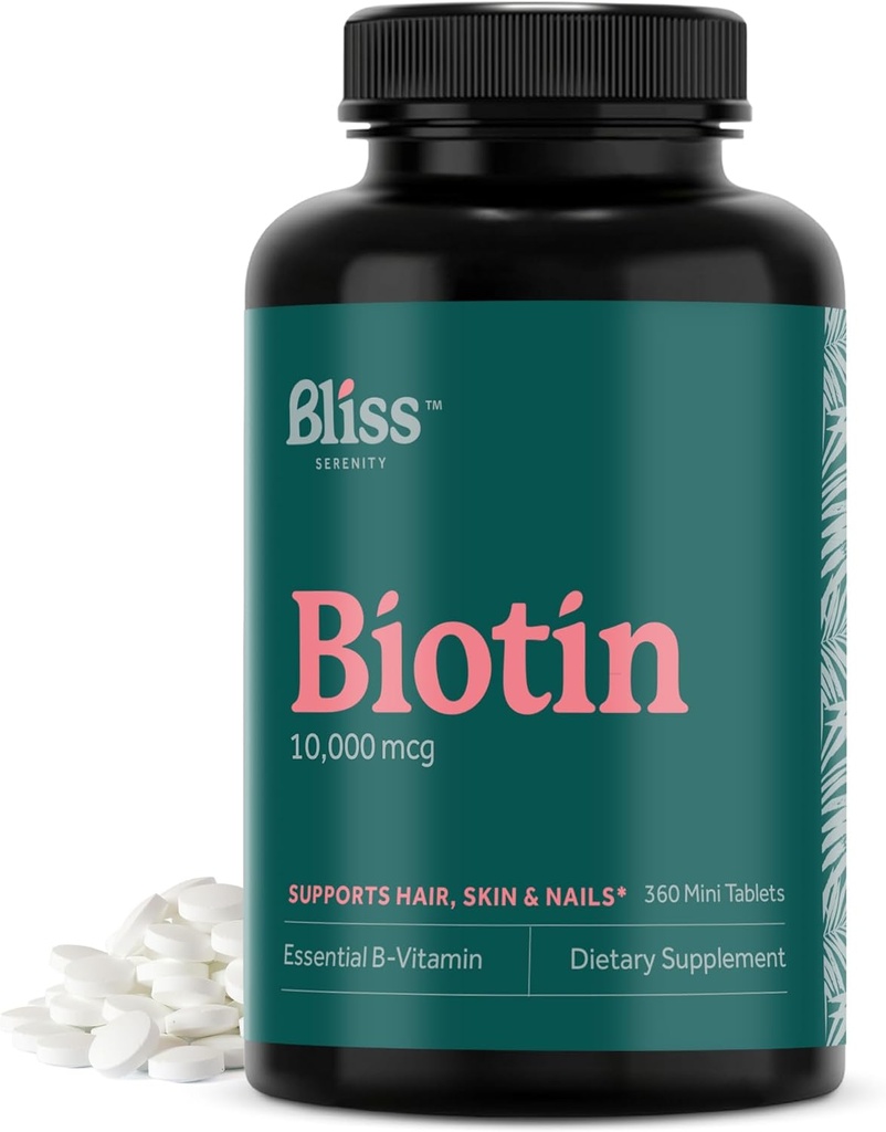 Biotin 10000mcg - 最大强度 Biotin 补充剂 - 男女毛皮和钉子维生素,头发生长维生素和能源生产,科舍尔,非GMO,360 迷你片