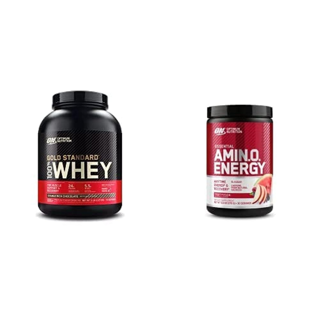 《黄金标准》100% Whei蛋白原生离子酸- 双富巧克力 74 服务 + 氨基能- BCAA, 氨基酸, Keto 友好型, 绿色咖啡提取-水果浓缩, 30 服务