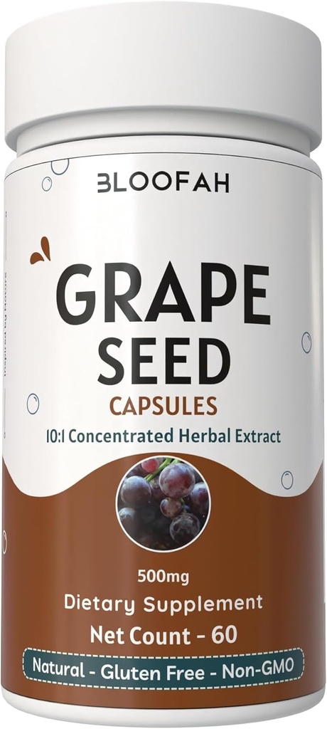 葡萄种子 Capsules 500mg QQ 10:1 集中抽取 QQ 天然草药补充 QQ Non-GMO, Gluten-Free QQ 葡萄种子 每日健康 (60 Counter (Pack of 1)).