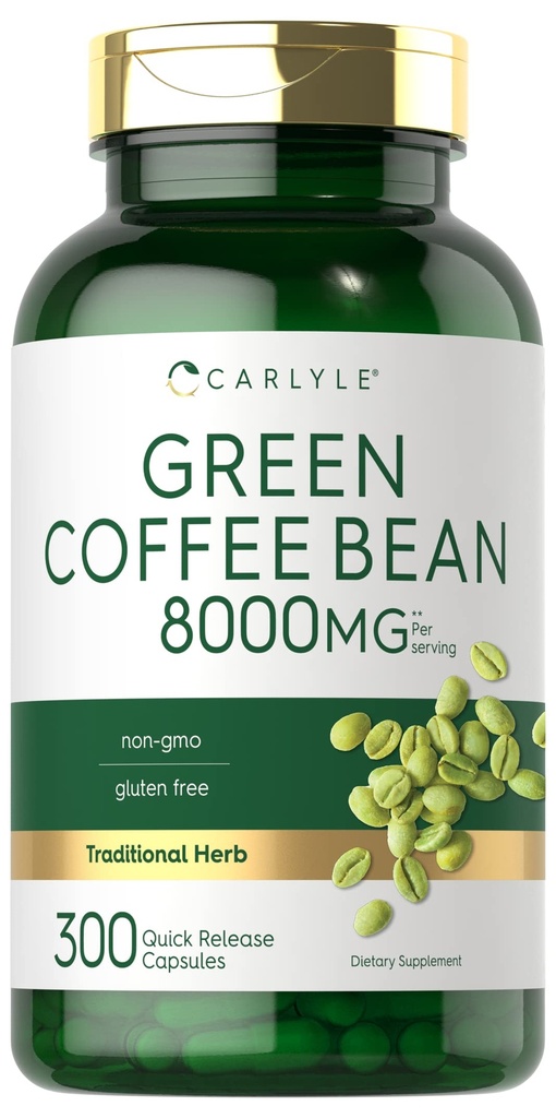 Carlyle Green Coffee Bean 抽取 | 8000 mg | 300 Capsules | 非GMO 和 Gluten 自由公式 | 传统草药补充剂